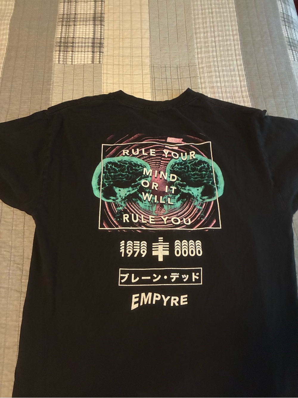 Empyre Black Graphic Tee with Teal & Pink Brain Design